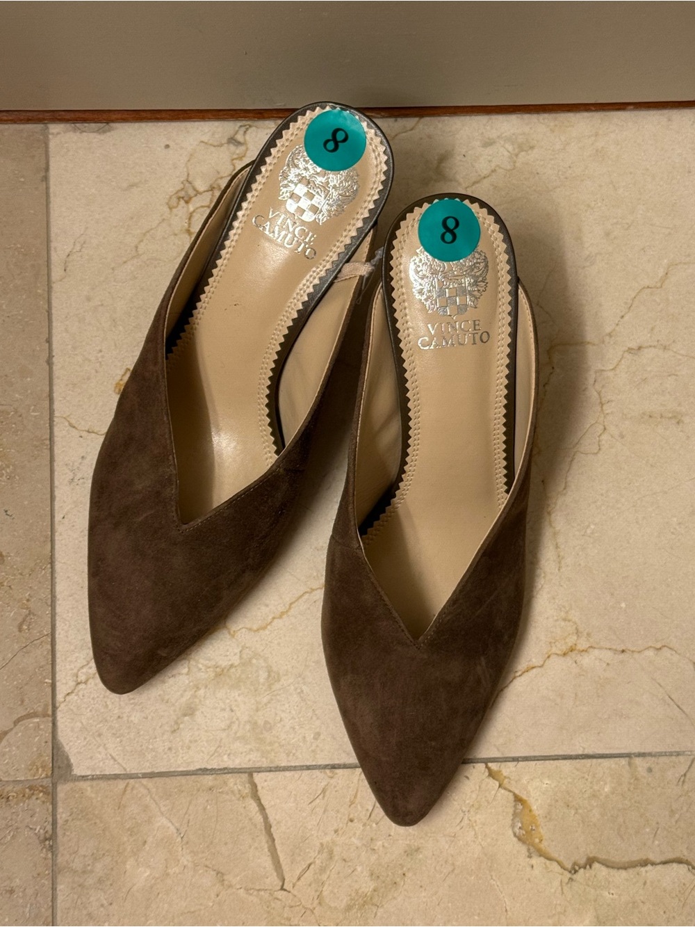 Vince Camuto Dark Brown Suede Pointed V-Notch Mules